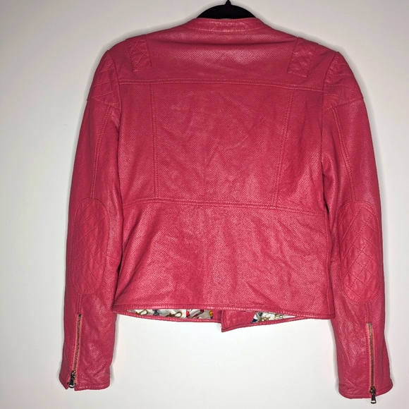Sheepskin Leather Moto Jacket Pink Small - Picture 6 of 8
